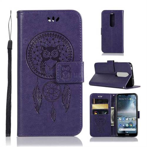 Intricate Embossing Owl Campanula Leather Wallet Case for Nokia 4.2 - Purple