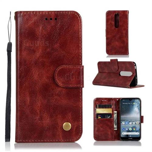Luxury Retro Leather Wallet Case for Nokia 4.2 - Wine Red