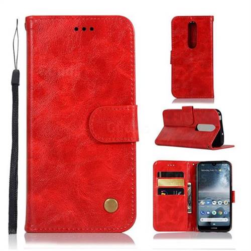 Luxury Retro Leather Wallet Case for Nokia 4.2 - Red