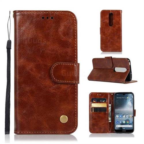 Luxury Retro Leather Wallet Case for Nokia 4.2 - Brown