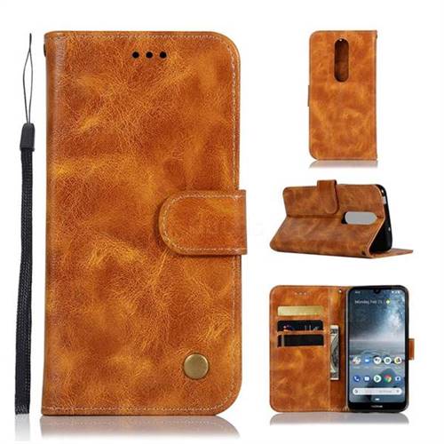 Luxury Retro Leather Wallet Case for Nokia 4.2 - Golden