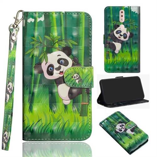 Climbing Bamboo Panda 3D Painted Leather Wallet Case for Nokia 4.2