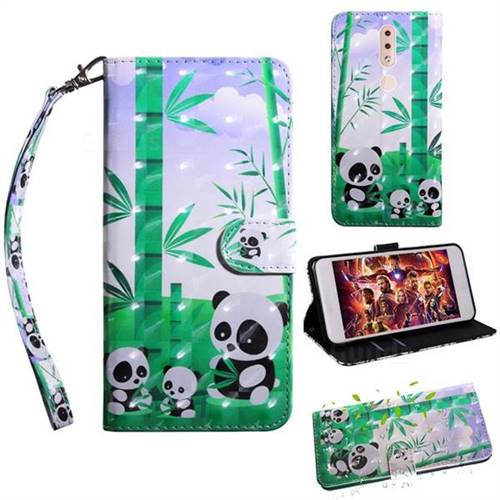 Eating Bamboo Pandas 3D Painted Leather Wallet Case for Nokia 4.2