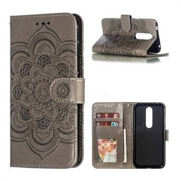 Intricate Embossing Datura Solar Leather Wallet Case for Nokia 4.2 - Gray