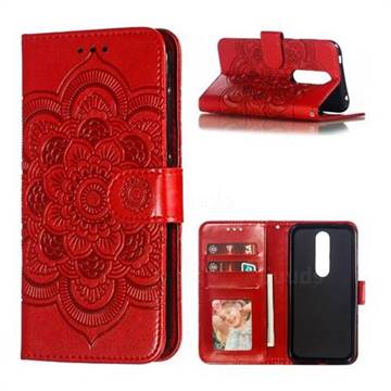 Intricate Embossing Datura Solar Leather Wallet Case for Nokia 4.2 - Red