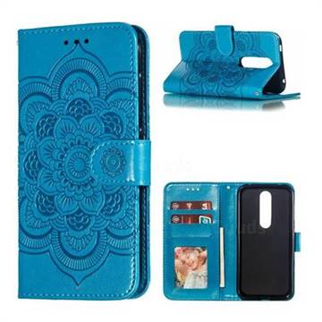 Intricate Embossing Datura Solar Leather Wallet Case for Nokia 4.2 - Blue