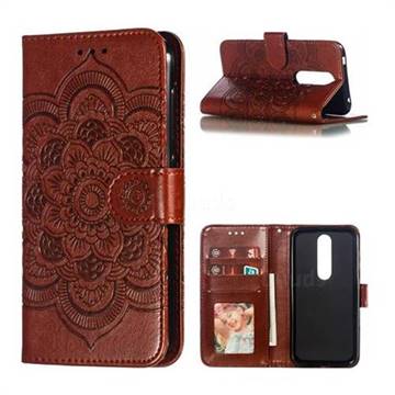 Intricate Embossing Datura Solar Leather Wallet Case for Nokia 4.2 - Brown