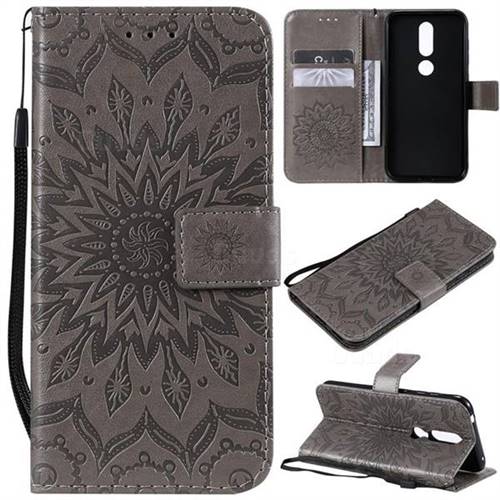 Embossing Sunflower Leather Wallet Case for Nokia 4.2 - Gray