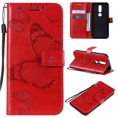 Embossing 3D Butterfly Leather Wallet Case for Nokia 4.2 - Red