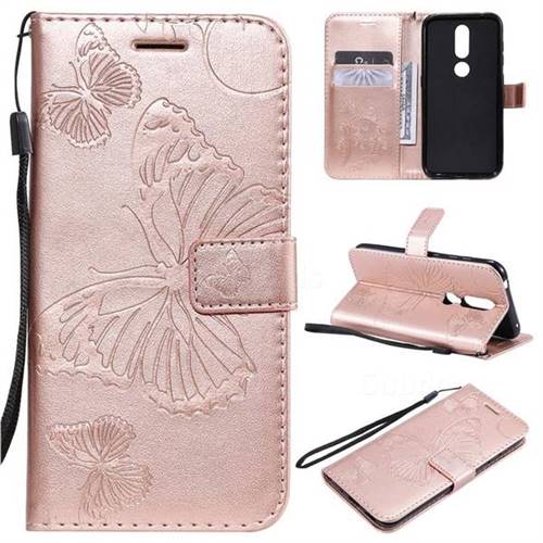 Embossing 3D Butterfly Leather Wallet Case for Nokia 4.2 - Rose Gold