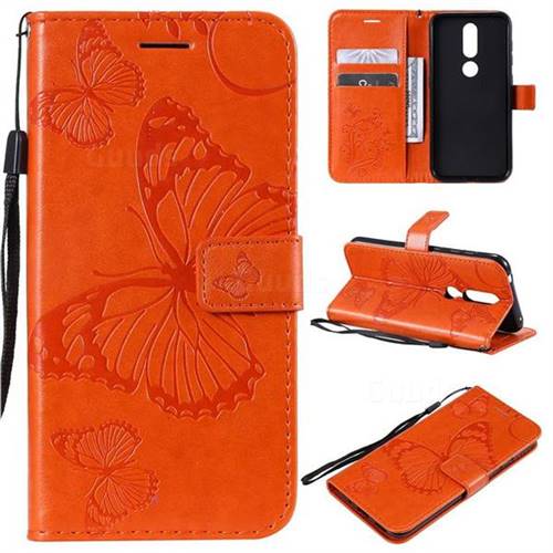 Embossing 3D Butterfly Leather Wallet Case for Nokia 4.2 - Orange