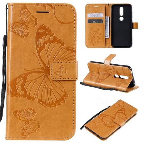 Embossing 3D Butterfly Leather Wallet Case for Nokia 4.2 - Yellow