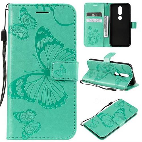 Embossing 3D Butterfly Leather Wallet Case for Nokia 4.2 - Green