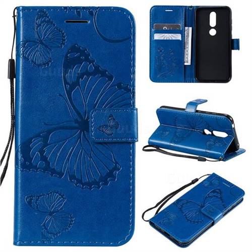 Embossing 3D Butterfly Leather Wallet Case for Nokia 4.2 - Blue