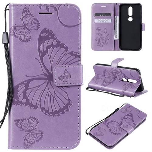Embossing 3D Butterfly Leather Wallet Case for Nokia 4.2 - Purple