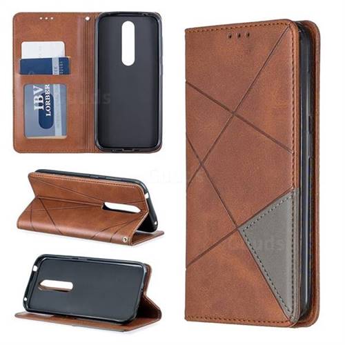 Prismatic Slim Magnetic Sucking Stitching Wallet Flip Cover for Nokia 4.2 - Brown