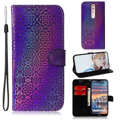 Laser Circle Shining Leather Wallet Phone Case for Nokia 4.2 - Purple