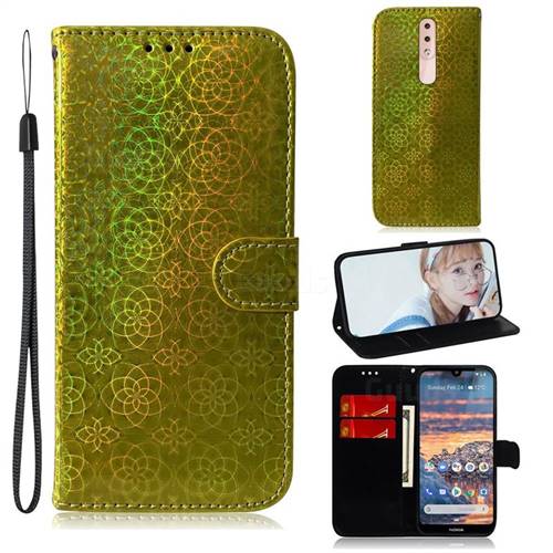 Laser Circle Shining Leather Wallet Phone Case for Nokia 4.2 - Golden