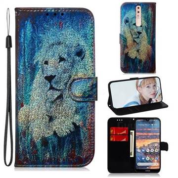 White Lion Laser Shining Leather Wallet Phone Case for Nokia 4.2