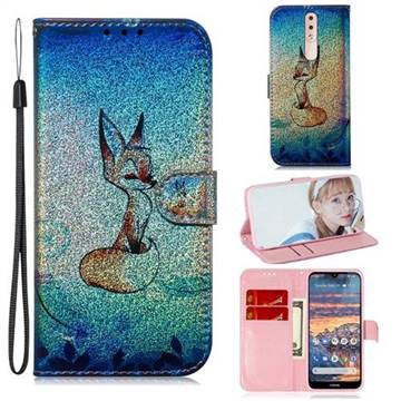 Cute Fox Laser Shining Leather Wallet Phone Case for Nokia 4.2