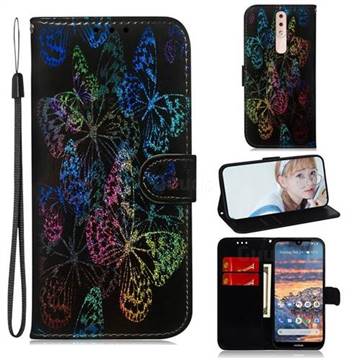 Black Butterfly Laser Shining Leather Wallet Phone Case for Nokia 4.2