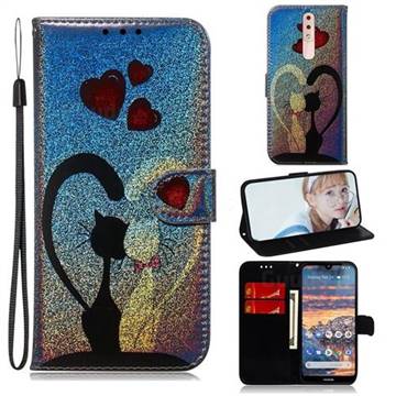 Love Cat Laser Shining Leather Wallet Phone Case for Nokia 4.2