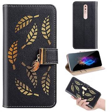 Hollow Leaves Phone Wallet Case for Nokia 4.2 - Black