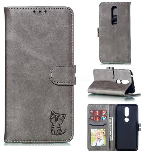 Embossing Happy Cat Leather Wallet Case for Nokia 4.2 - Gray