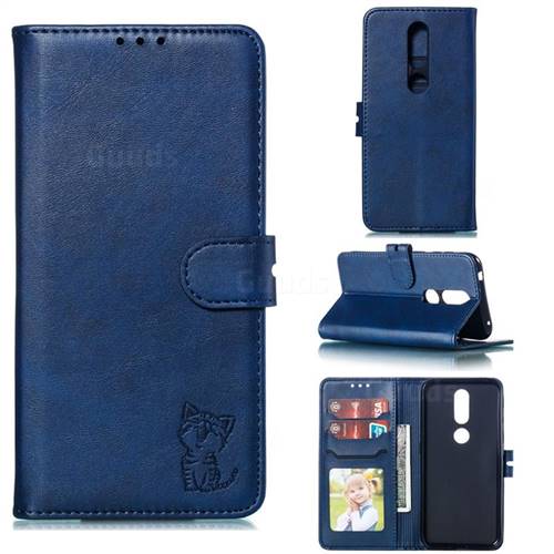 Embossing Happy Cat Leather Wallet Case for Nokia 4.2 - Blue