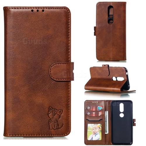 Embossing Happy Cat Leather Wallet Case for Nokia 4.2 - Brown