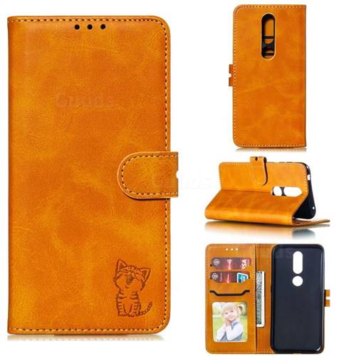Embossing Happy Cat Leather Wallet Case for Nokia 4.2 - Yellow
