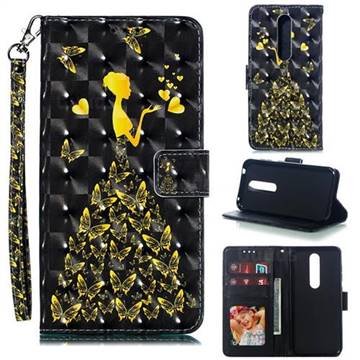 Golden Butterfly Girl 3D Painted Leather Phone Wallet Case for Nokia 4.2