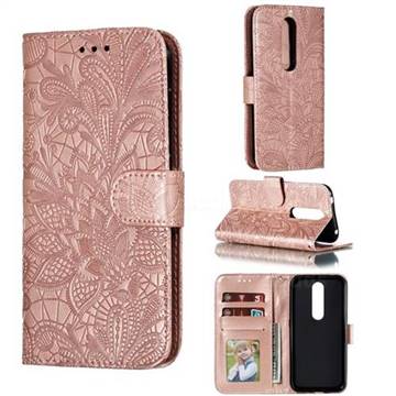 Intricate Embossing Lace Jasmine Flower Leather Wallet Case for Nokia 4.2 - Rose Gold
