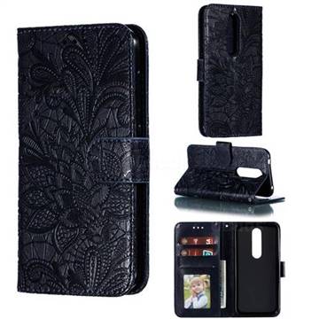 Intricate Embossing Lace Jasmine Flower Leather Wallet Case for Nokia 4.2 - Dark Blue