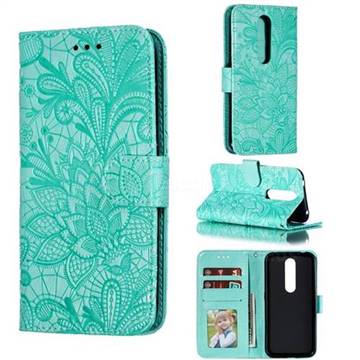 Intricate Embossing Lace Jasmine Flower Leather Wallet Case for Nokia 4.2 - Green
