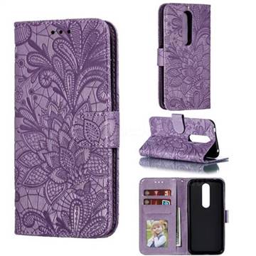 Intricate Embossing Lace Jasmine Flower Leather Wallet Case for Nokia 4.2 - Purple