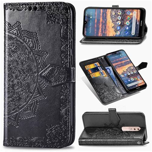 Embossing Imprint Mandala Flower Leather Wallet Case for Nokia 4.2 - Black