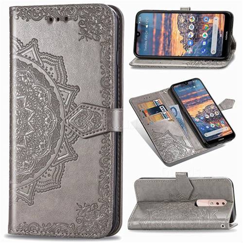 Embossing Imprint Mandala Flower Leather Wallet Case for Nokia 4.2 - Gray