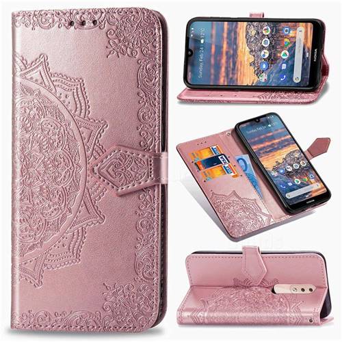 Embossing Imprint Mandala Flower Leather Wallet Case for Nokia 4.2 - Rose Gold