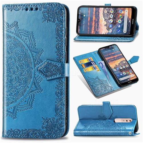 Embossing Imprint Mandala Flower Leather Wallet Case for Nokia 4.2 - Blue