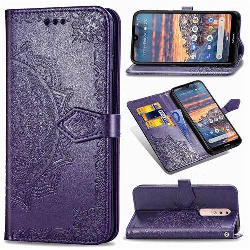 Embossing Imprint Mandala Flower Leather Wallet Case for Nokia 4.2 - Purple