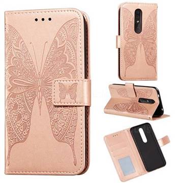 Intricate Embossing Vivid Butterfly Leather Wallet Case for Nokia 4.2 - Rose Gold
