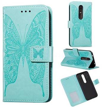 Intricate Embossing Vivid Butterfly Leather Wallet Case for Nokia 4.2 - Green