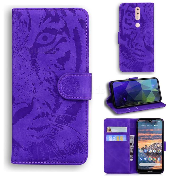 Intricate Embossing Tiger Face Leather Wallet Case for Nokia 4.2 - Purple