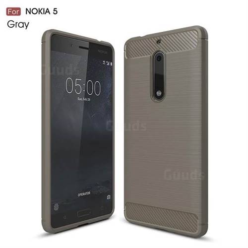 Luxury Carbon Fiber Brushed Wire Drawing Silicone TPU Back Cover for Nokia 5 Nokia5 (Gray)