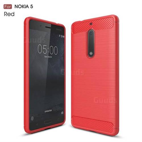Luxury Carbon Fiber Brushed Wire Drawing Silicone TPU Back Cover for Nokia 5 Nokia5 (Red)