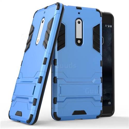 Armor Premium Tactical Grip Kickstand Shockproof Dual Layer Rugged Hard Cover for Nokia 5 Nokia5 - Light Blue