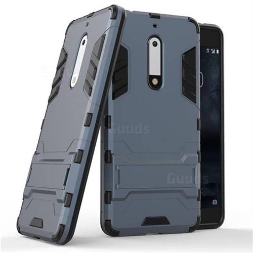 Armor Premium Tactical Grip Kickstand Shockproof Dual Layer Rugged Hard Cover for Nokia 5 Nokia5 - Navy