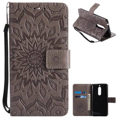 Embossing Sunflower Leather Wallet Case for Nokia 5 Nokia5 - Gray