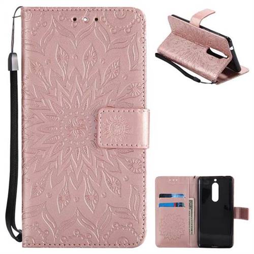 Embossing Sunflower Leather Wallet Case for Nokia 5 Nokia5 - Rose Gold